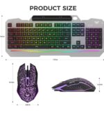 AULA Keyboard, T102 – Clavier Gaming 104 touches + Souris – Combo avec rétro-éclairage RGB, pavé numérique, panneau tout en métal, clavier lumineux étanche pour PC, connexion USB filaire, compatible Windows XP/7/8/10, idéal pour gamer PC. – Image 3