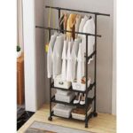 Porte-manteau vêtements triangulaire multifonctionnel sur roulettes pour chambre à coucher – Image 3