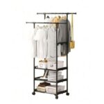 Porte-manteau vêtements triangulaire multifonctionnel sur roulettes pour chambre à coucher – Image 2